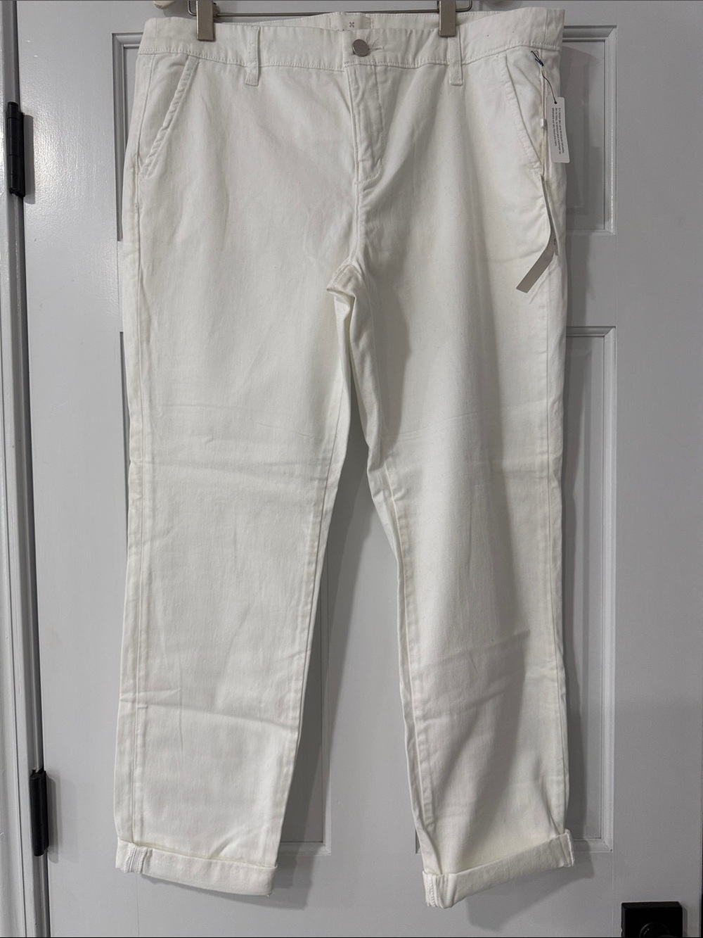 Caslon Cotton Chino Cropped Pants Pockets Straight White Stretch Women Size 12
